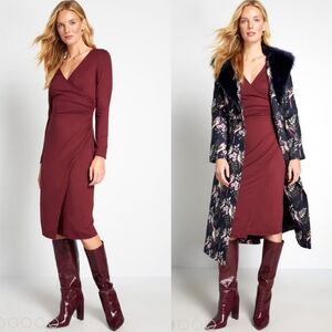 NWT MODCLOTH Burgundy Knit On The Town Faux Wrap Dress